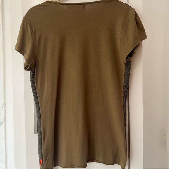 MILITARY GREEN V NECK TOP WITH EMBROIDERY SIZE SMALL - Picture 6 of 9